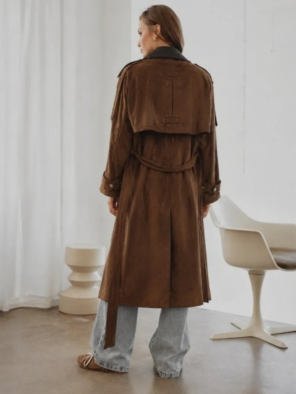 Vintage David Benjamin Designer Collection Brown Suede Oversized Trench Coat - Picture 2 of 15